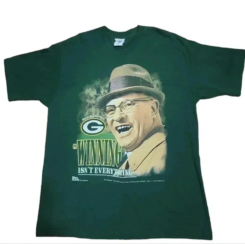 VINTAGE Green Bay Packers Vince Lombardi NFL 90’s T-shirt Size XXL Oversized Fit